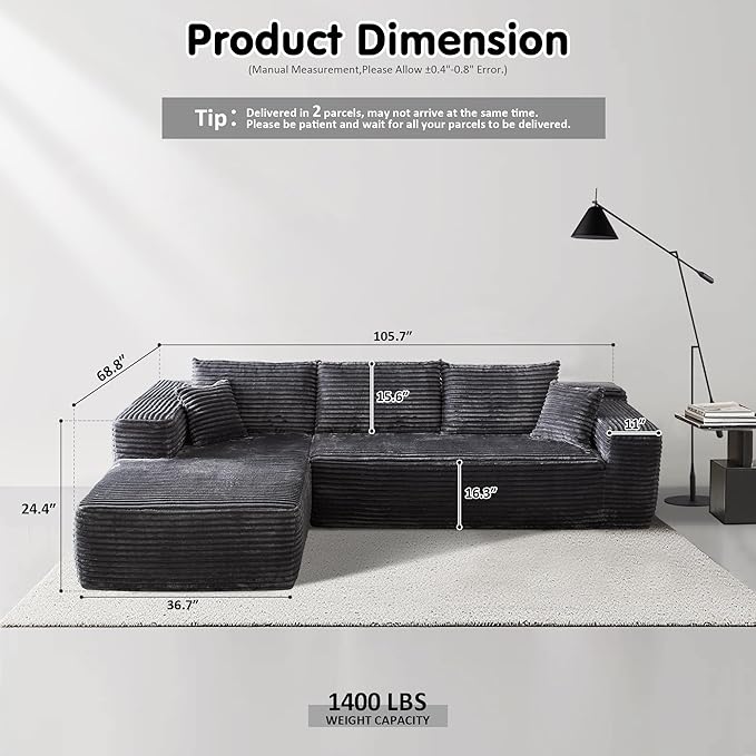 ovios 104" Cloud Boneless Couch - Image 2