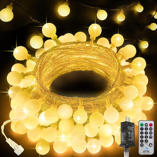 200LED Connectable String Lights Indoor Outdoor for Bedroom, 66ft Fairy Lights with Remote & Timer, Plug in 8 Modes Waterproof Globe Hanging Twinkle Light for Room Classroom Wedding Decor, Warm White