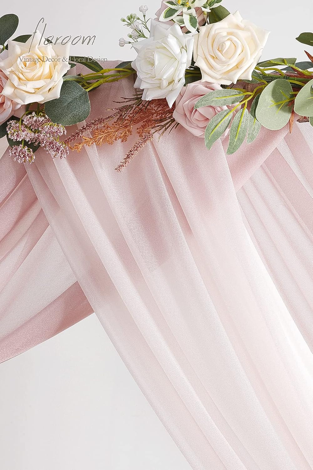 Floroom Wedding Arch Draping Fabric 3 Panels 20Ft Chiffon Fabric Drapes Arbor Drapery Wedding Ceremony Reception Swag Decorations (Dusty Rose +Blush +White)