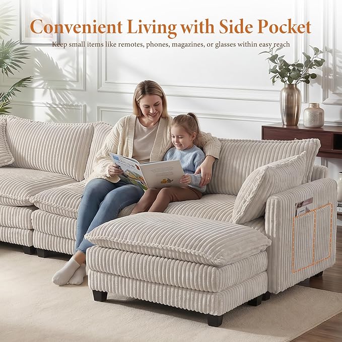 Vesgantti 109" U Shaped Cloud Sectional Sofa, Comfy Corduroy Upholstered - Image 4