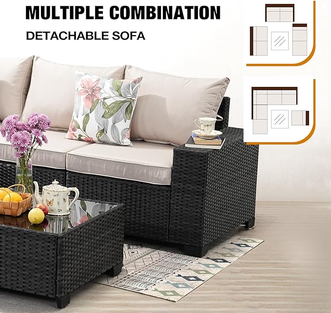 JOYURE 7 Pieces Patio Furniture Set All-Weather Outdoor Wicker Sectional - Image 6