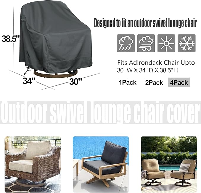 Outdoor Swivel Lounge Chair Cover 4 Pack, Waterproof Heavy Duty Outdoor Chair - Image 2