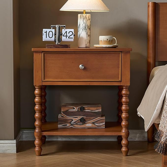 AMERLIFE 24" Wooden Nightstand, Vintage Bedside Table by AMERLIFE