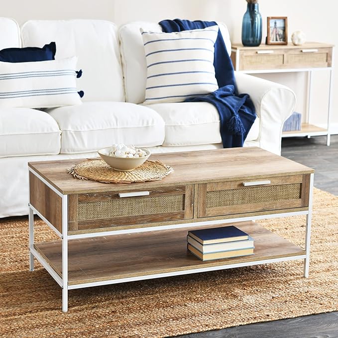 Household Essentials Coastal Oak Woven Front Coffee Table - Image 4