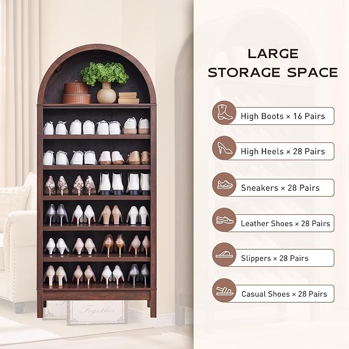 IFGET 71" Tall Arched Bookshelf, 7 Tiers Arch Bookcase - Image 4
