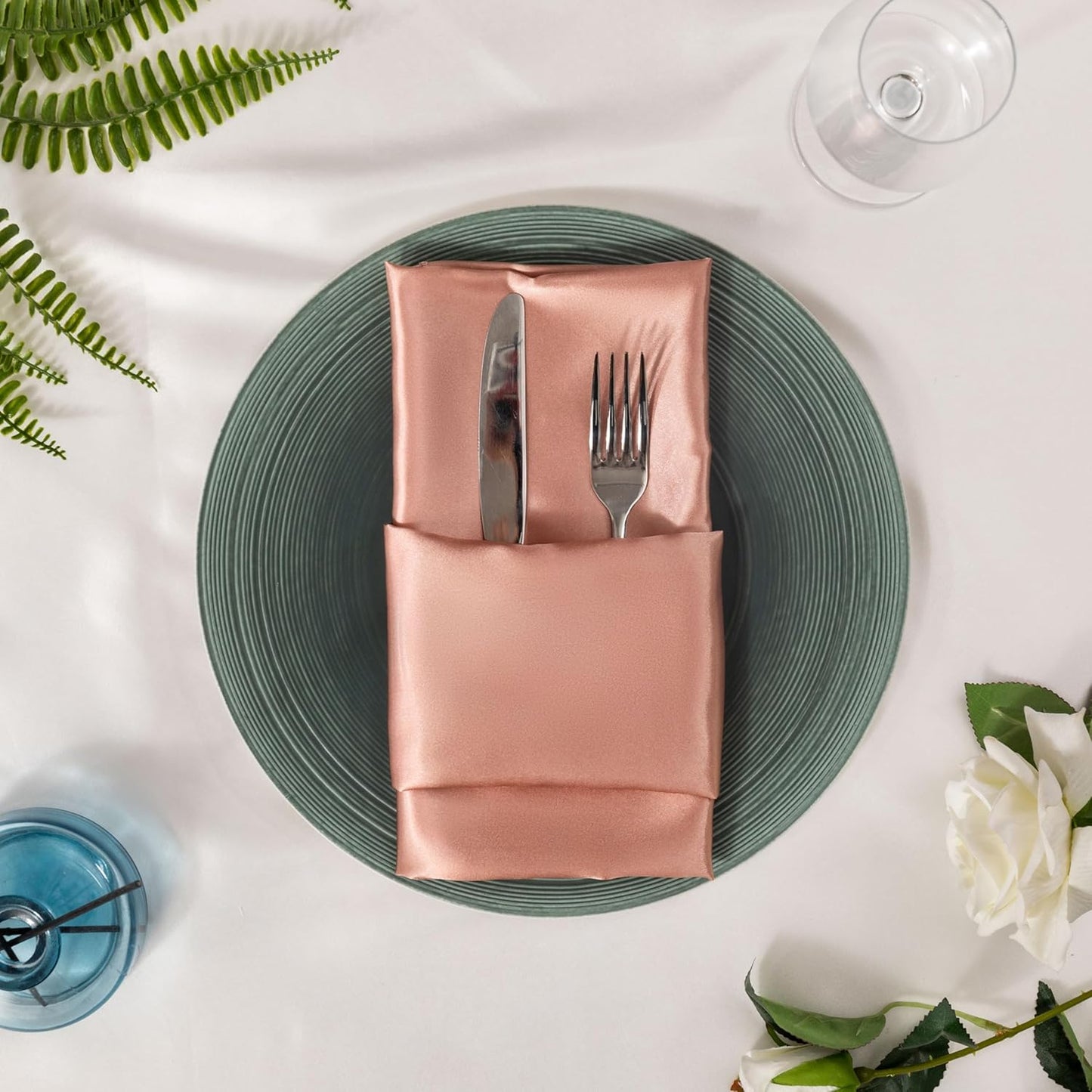 36 Pack Square Satin Dinner Napkins, 16x16 Inches Silky Soft Smooth Table Cloth Napkins for Restaurant Weddings Banquet Party Decoration, Rose Gold