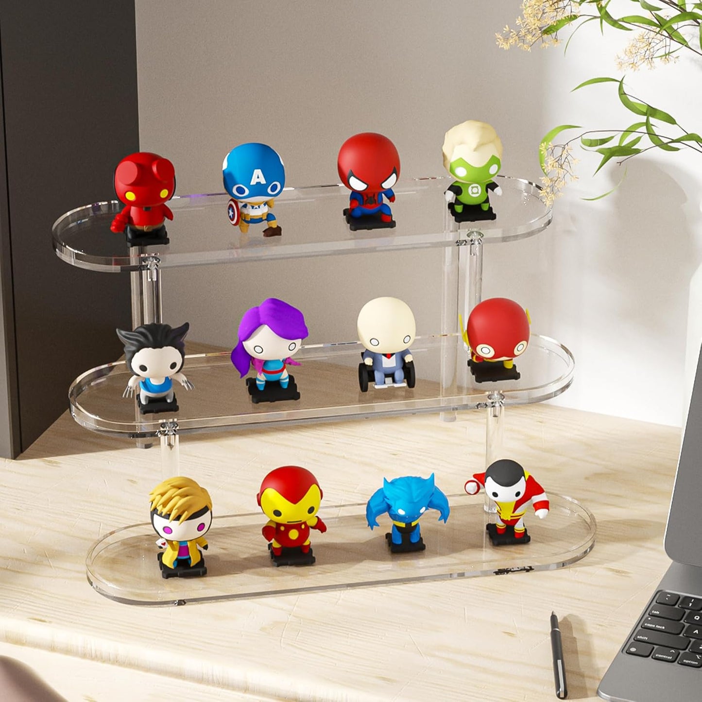 Acrylic Riser Display Shelf for 𝐚𝐦𝐢𝐢𝐛𝐨 Funko-POP Figures, Floating Shelves Display Ledge for Organizer and Decoration, Collectibles Display Stands Showcase, Glowing at night 2PCS