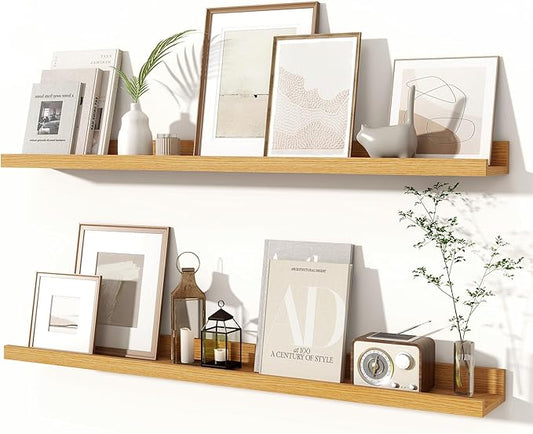 Fun Memories Picture Ledge Shelves Set of 2, 36 Inch Rustic Wall Mounted by FunMemories