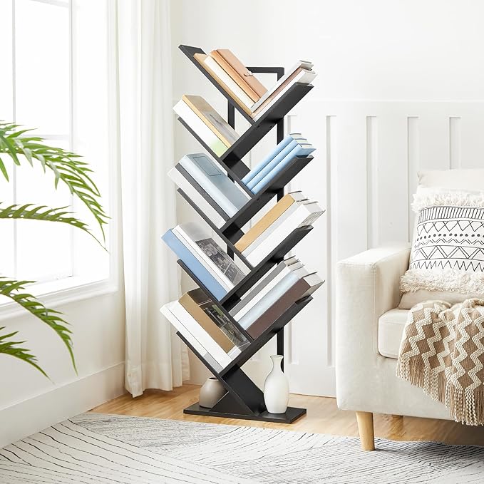 HOOBRO Tree Bookshelf, 9-Tier Bookcase Wooden Shelves, Floor Standing Storage - Image 2