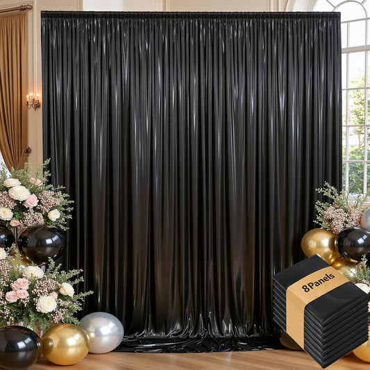 leegleri 40ftx10 ft Black Glitter Sequin Backdrop Curtain for Parties, Wrinkle Free Sparking Backdrop Drapes, 8 Panels 5x10ft Shimmer Photo Back Drop Cloth for Wedding Birthday Photography Background