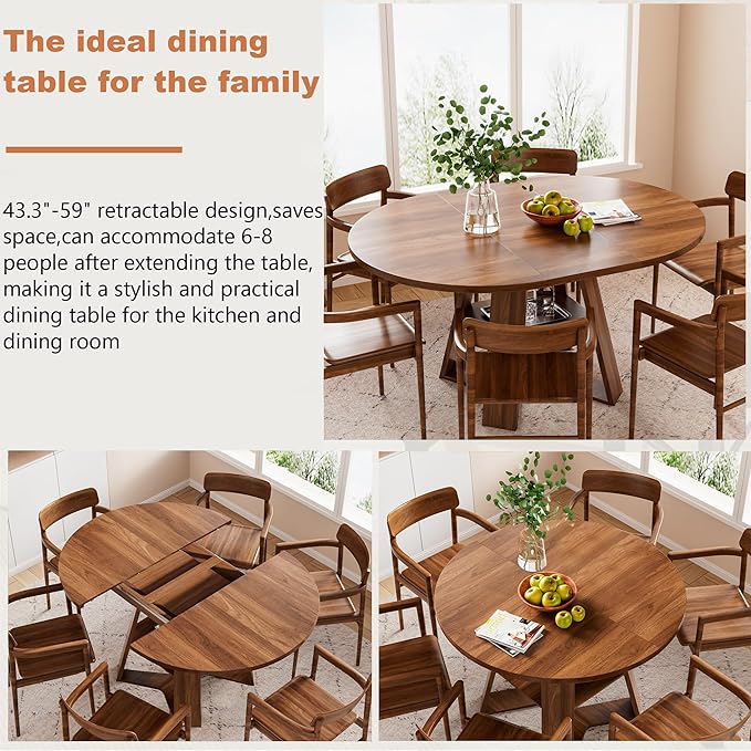 43.3in-59in Extendable Round Dining Table - Image 4