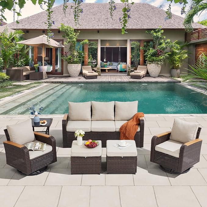 6 Pieces Wicker Patio Furniture Sets, Patio Conversation Set PE Rattan - Image 5