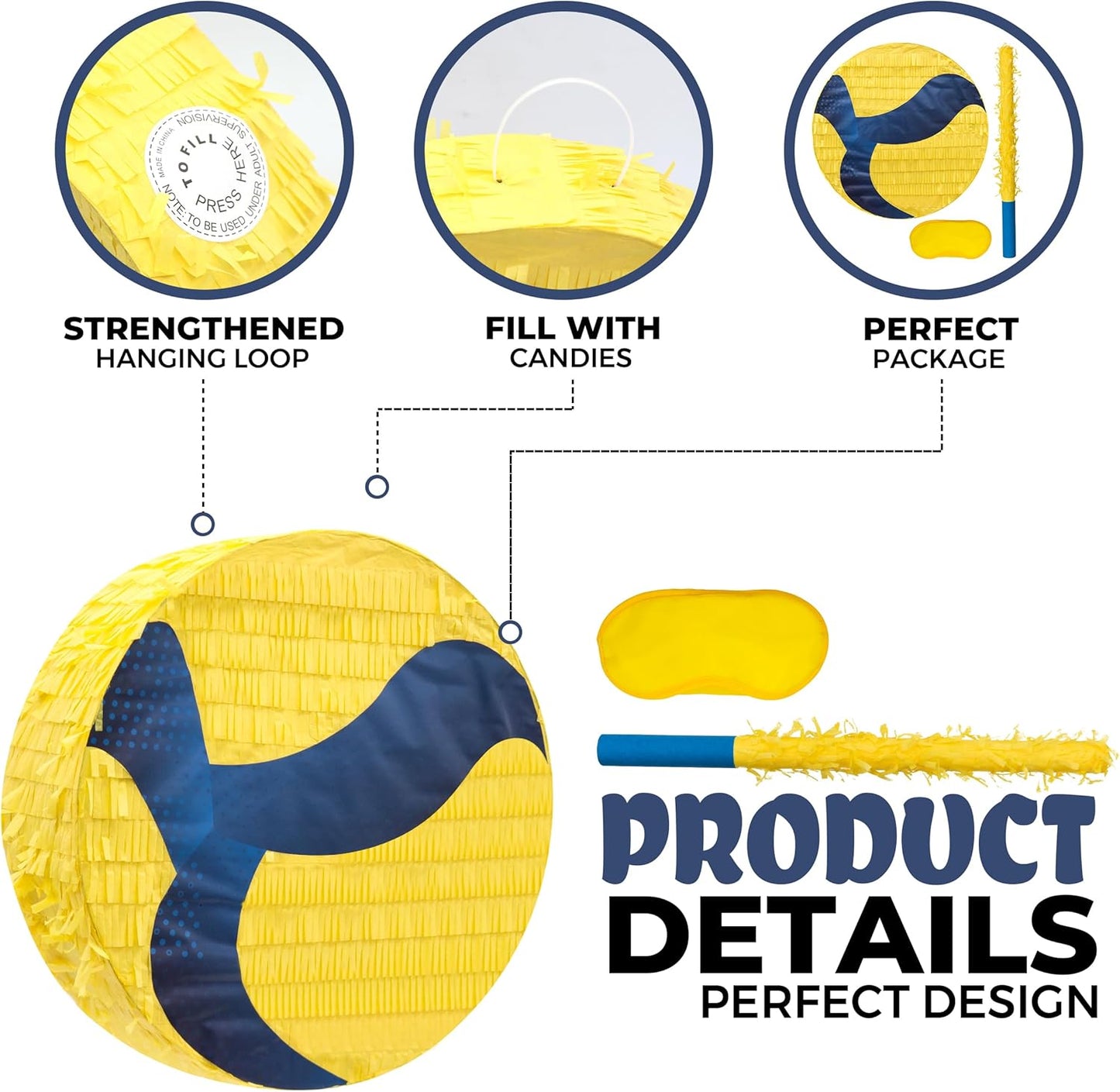 Volleyball Pinatas Bundle with a Blindfold and Bat (13"x13"x4"), Volleyball Pinatas for Birthday Party Boys, Perfect for Birthday Party, Sport Theme Party, Decoration