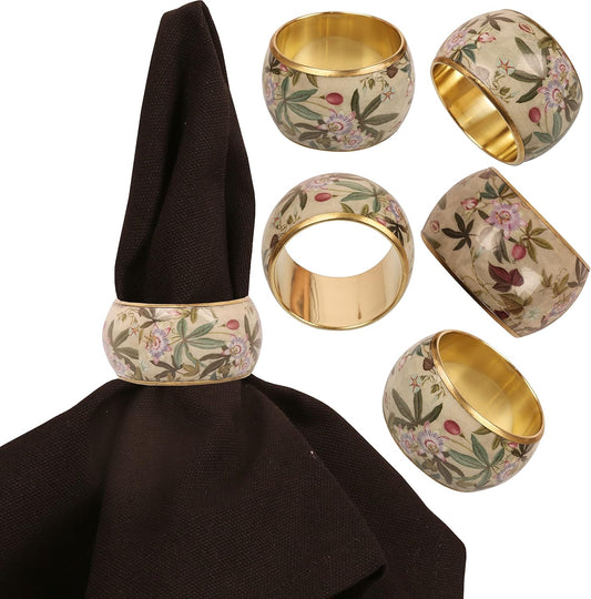 Gorgeous Beautifully Handcrafted Eye Catching Colorful Floral Petals Patterns Large Size Gold Tone Party Dining Table Napkin Holders (Set of 6)