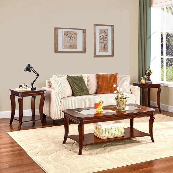 Traditional Distressed Farmhouse Style Coffee Table Set - Image 6