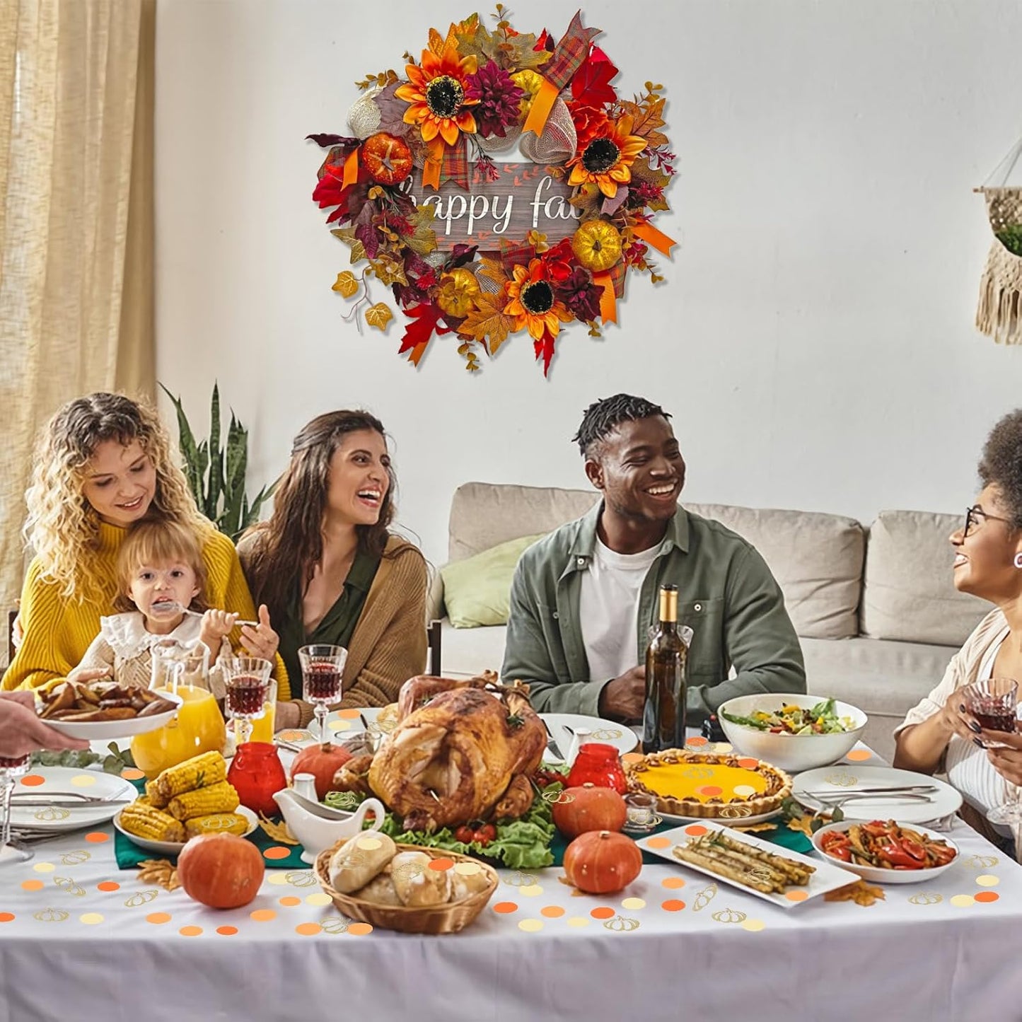 VHUWE Thanksgiving Confetti, 200 Pcs - Orange Round Confetti and Gold Pumpkin, Autumn Fall Paper Confetti for Thanksgiving Table Decorations and Party Supplies - Paper