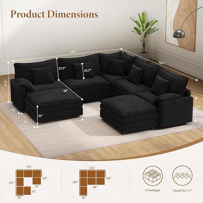 Vesgantti 101" V-Shaped Corner Couch Sectional, 7 Seat Customizable Modular - Image 2