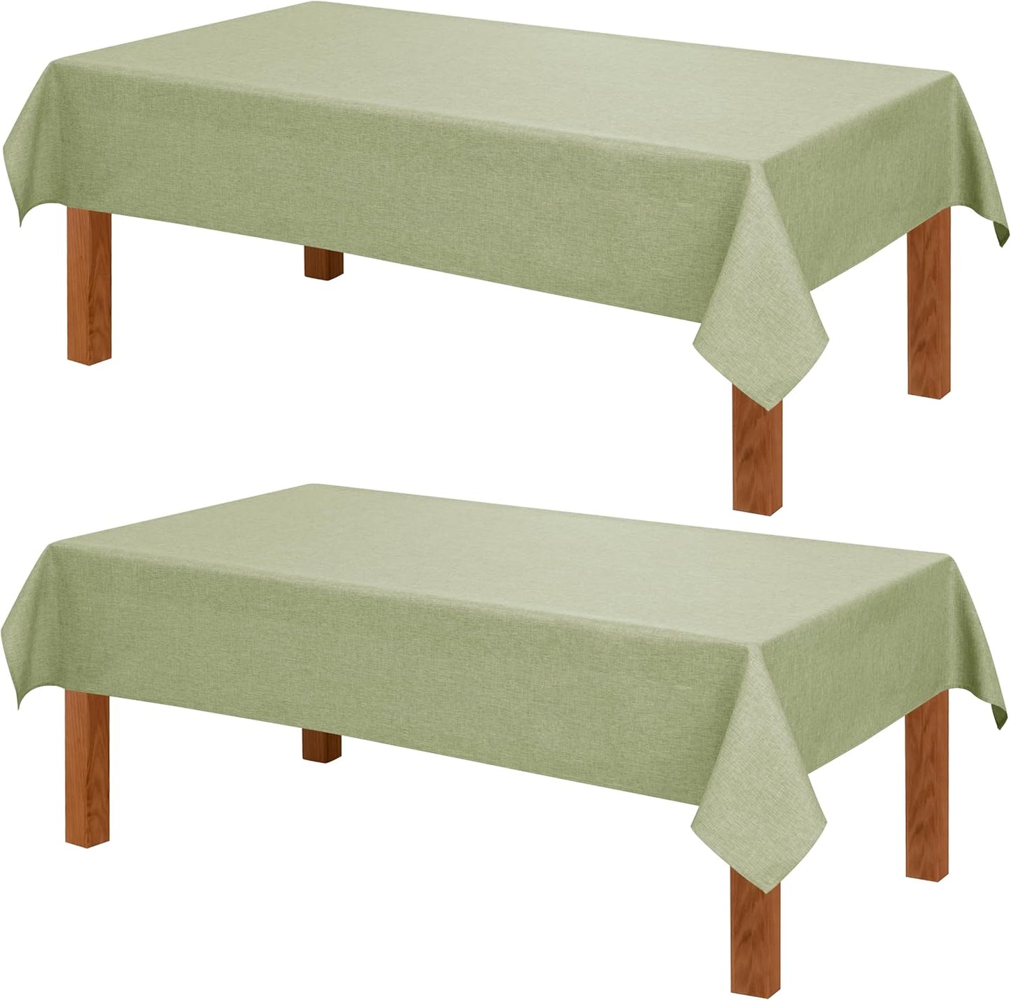 Hiasan 2 Pack Faux Linen Rectangle Tablecloth - Wrinkle and Stain Resistant Washable Table Cloth for Kitchen Dining Room Holiday Table Cover for Dinner, Green, 70 x 120 Inch