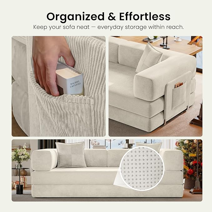 78.8" Convertible Sofa Bed, Corduroy Futon Couch - Image 8
