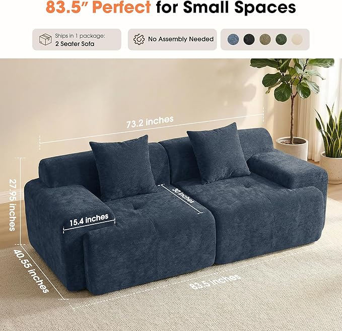 83.5" Boneless Loveseat Couch, Cloud Comfy Couches - Image 2