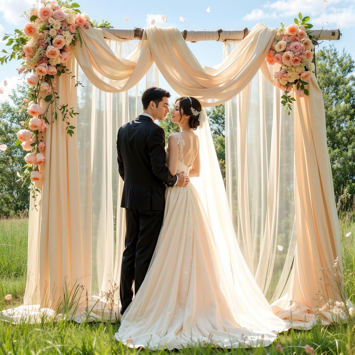 Wedding Arch Draping Fabric,1 Panel 29" x 18Ft Champagne Sheer Chiffon Curtain Drapes 6 Yards for Wedding Ceremony Birthday Party Decoration