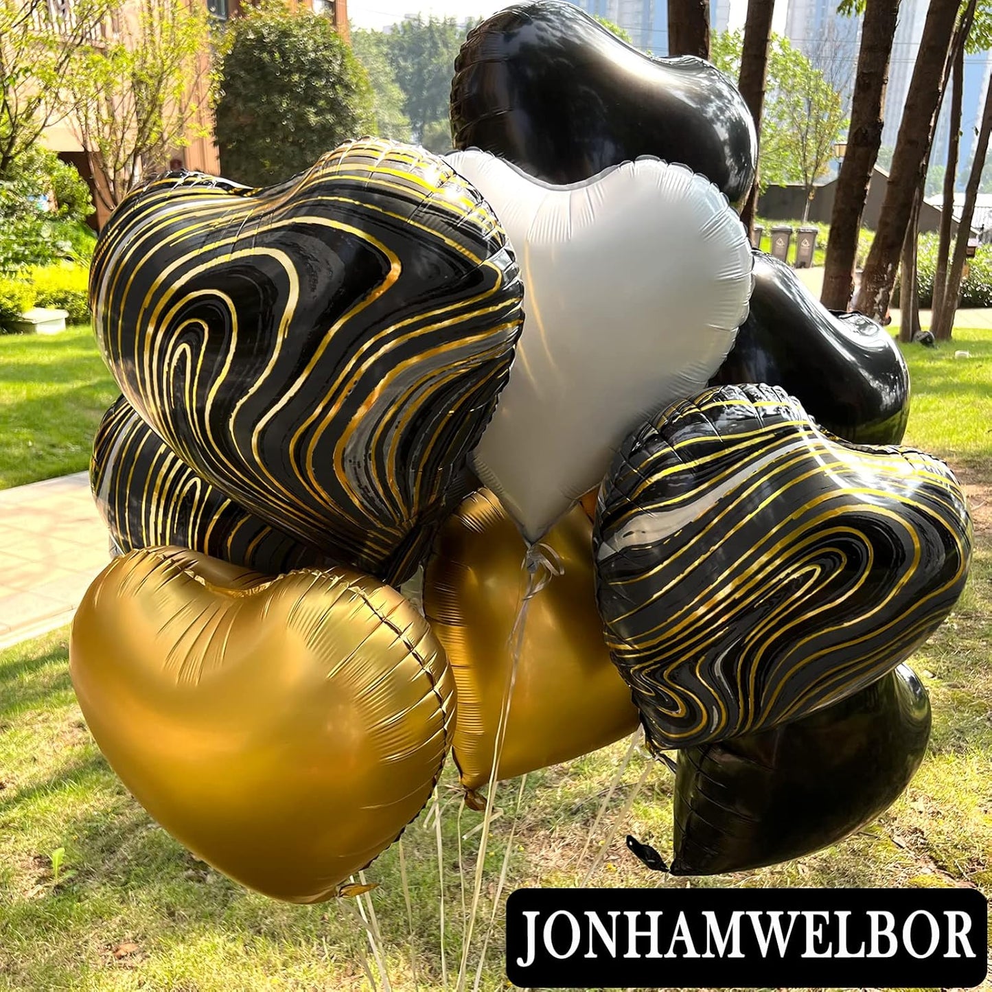 Jonhamwelbor 20Pcs 18 inch Marble Black Foil Mylar Heart Shape Balloons Decorations Valentines Birthday Wedding Baby Shower Party (Marble Black)