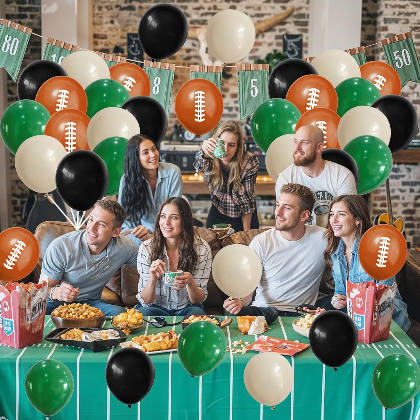 Football Balloons, 12 Inch Dark Green Black White Sand with Brown Printed Sports Latex Balloon for Kids Boys Game Football Sport Themed Birthday Party Decor Baby Shower Decorations Supplies