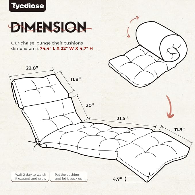 Outdoor Chaise Lounge Chair Cushion Replacement 74.4 x 22 x 4.7 Inches Memory - Image 3
