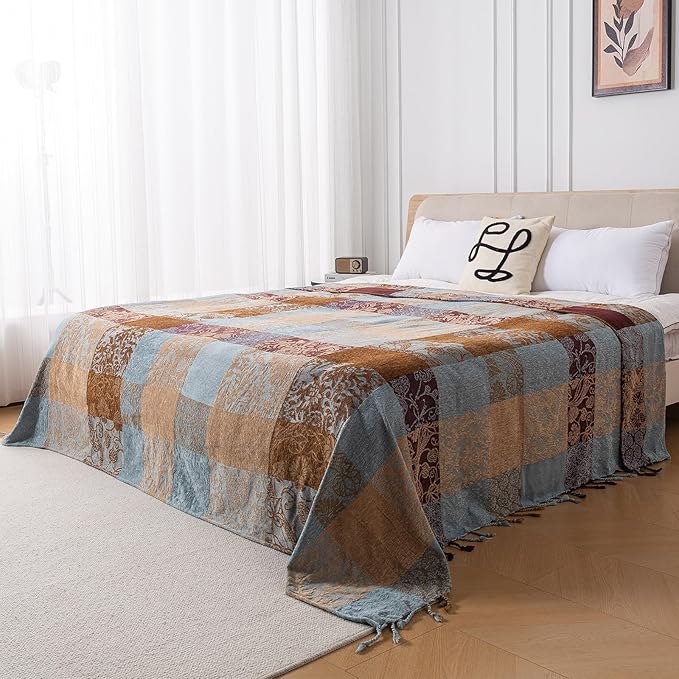 Boho Chenille Throw Blanket, Bohemian Jacquard Tassels Cover - Image 2