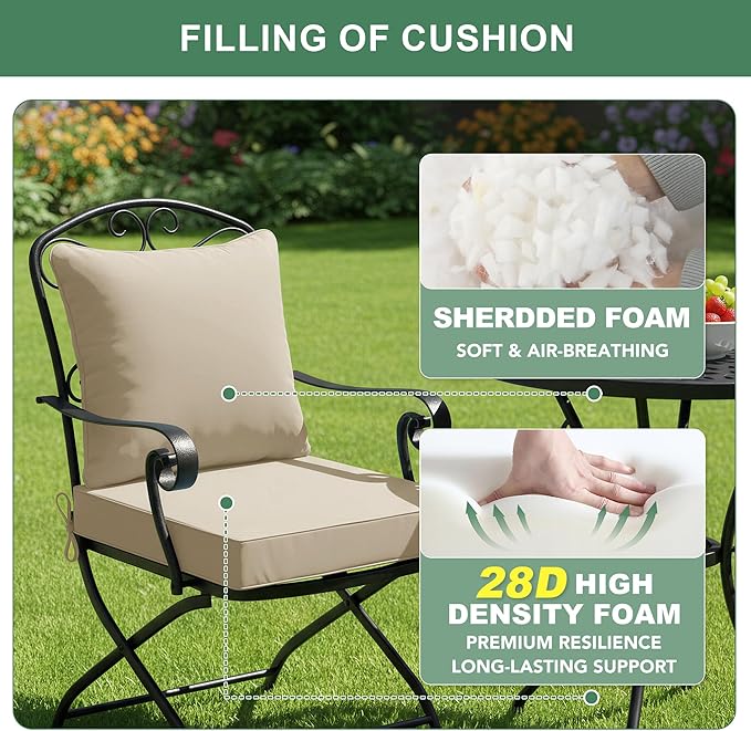Summsun Outdoor Chair Cushions Set of 4, Waterproof Backrest and Deep Seat - Image 4
