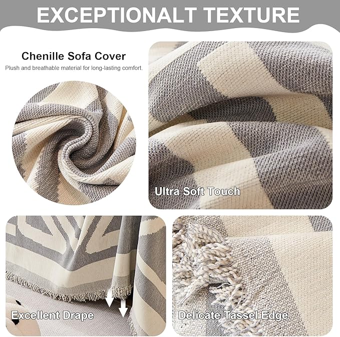 VClife Boho Couch Covers for Sofa, Reversible Plaid Checkered Sofa Slipcover - Image 5