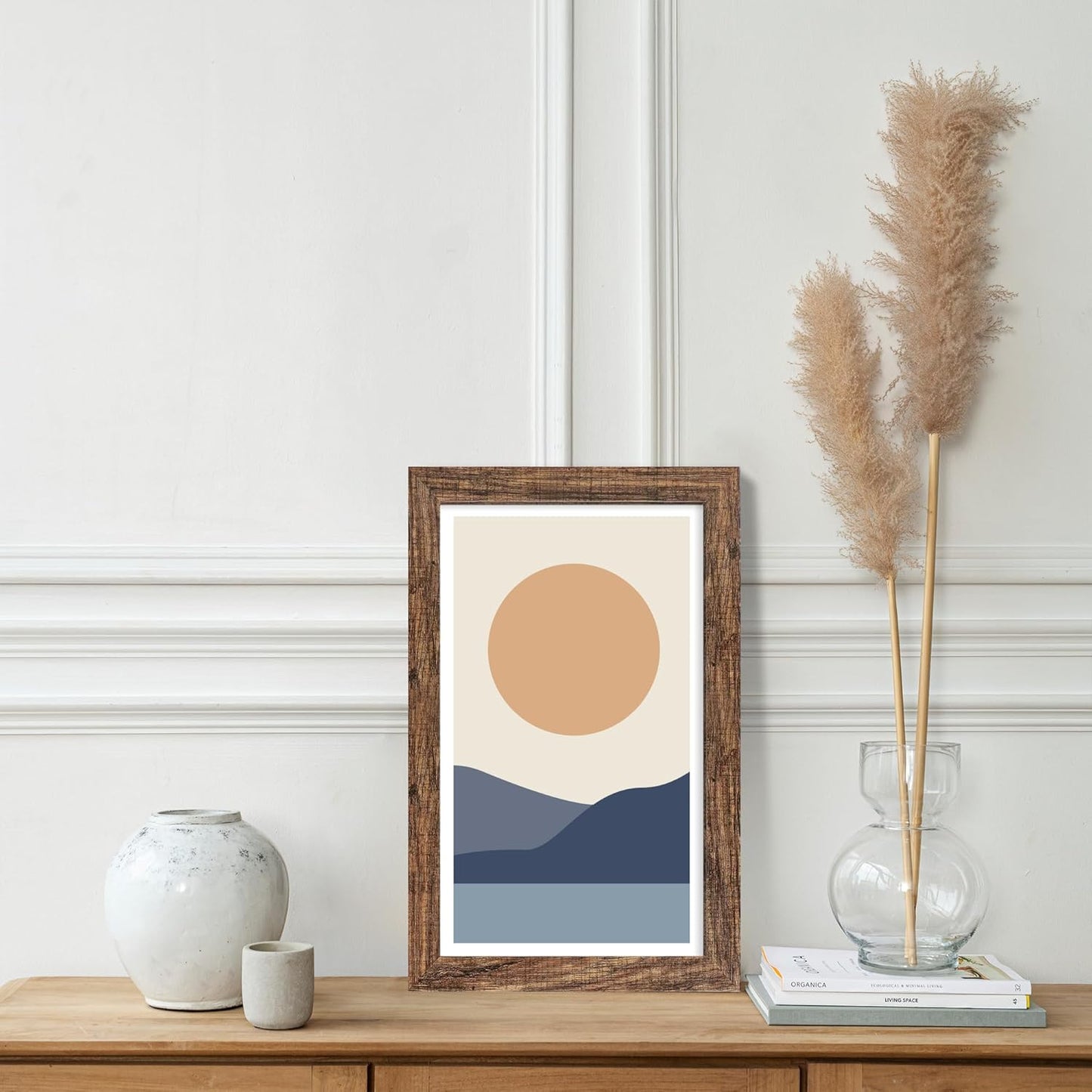 8x14 Picture Frame Set of 2, Rustic Brown Wood Frame with Glass Collage Frame, Display Pictures 3-4x6 With Mat or 8 x 14 Without Mat - Horizontal or Vertical Wall Mounting