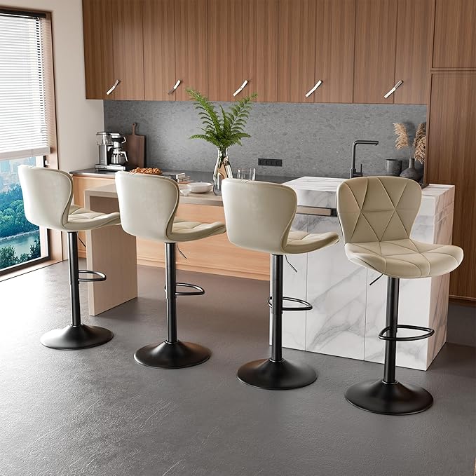 Nalupatio Modern Bar Stools Set of 2, Adjustable Faux Leather Upholstered - Image 6