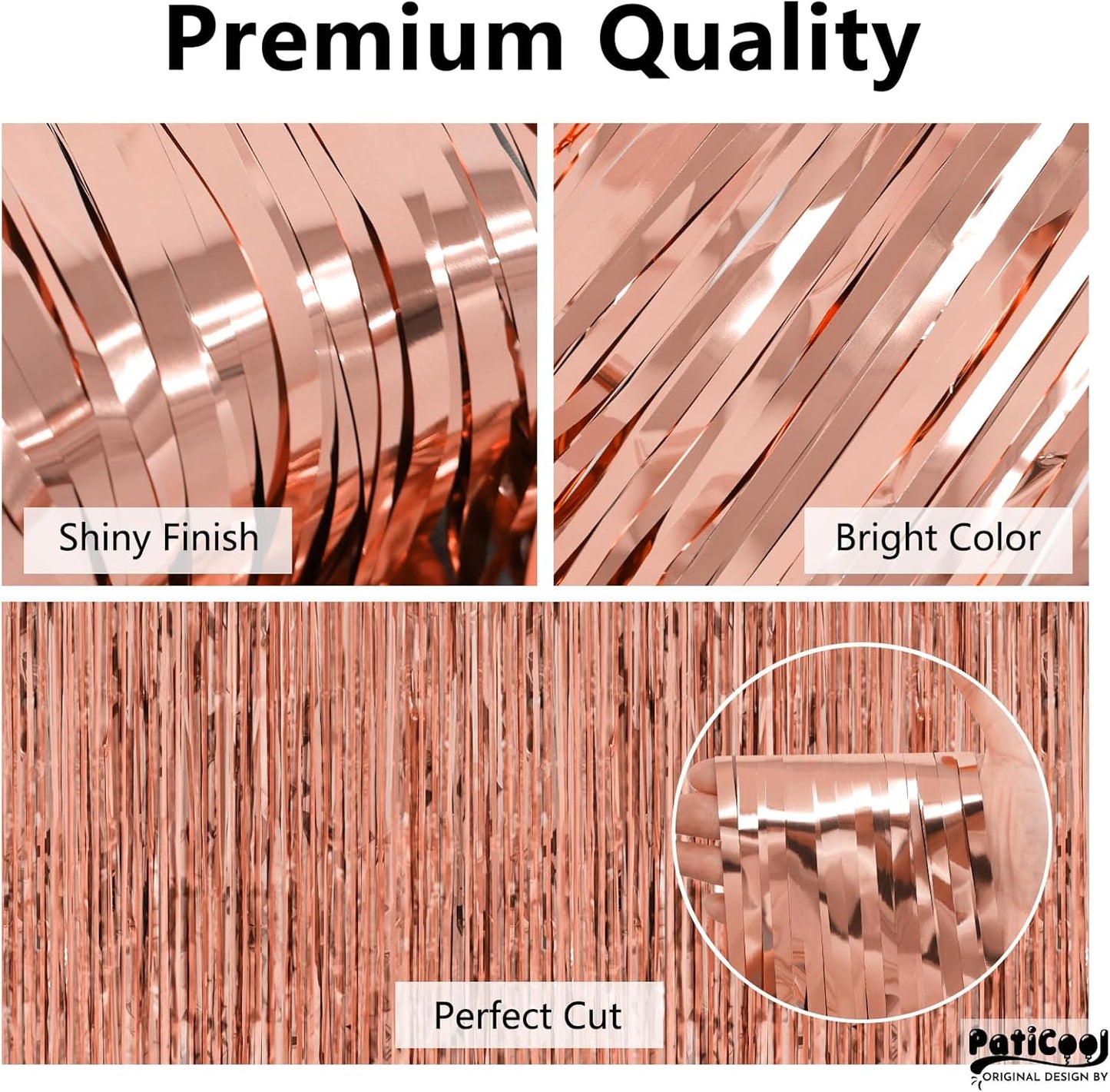 Rose Gold Birthday Decorations for Women Girls - Thicken 4 Pack 3.2 x 8.2 FT - Rose Gold Foil Fringe Curtain Backdrop for Birthday, Bridal Shower, Baby Shower, Bachelorette Party Decorations