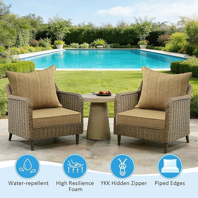 Outdoor Deep Seat & Back Cushion Set, 24 x 24 Inch Water Repellent and Fade - Image 3