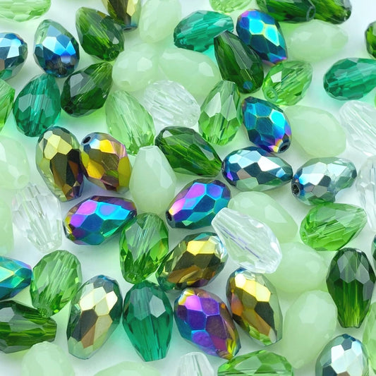 40pcs 10x15mm Teardrop Crystal Glass Beads Vertical Hole Faceted Loose Spacer Beads for DIY Craft Jewelry Making Necklace Bracelet Earring Wind Chimes(Green Series)