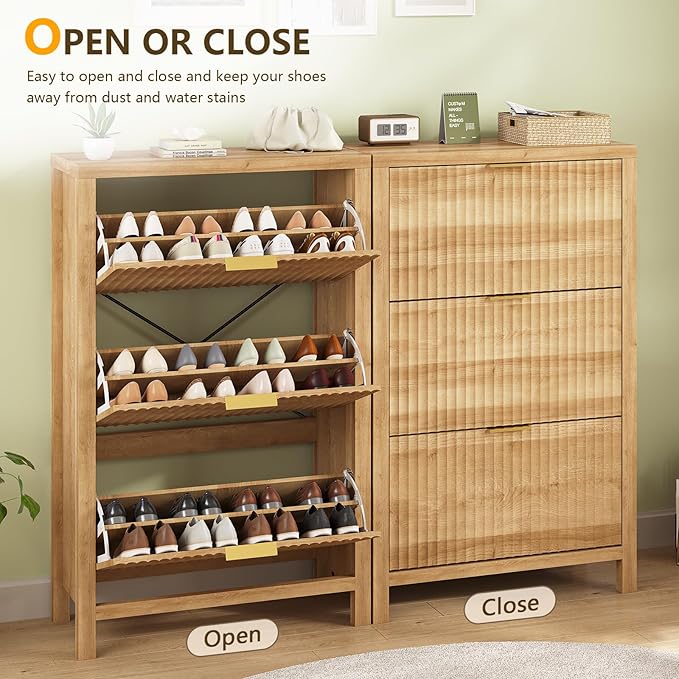 YOMILUVE Shoe Cabinet Storage for Entryway, Fluted Shoe Cabinet - Image 7
