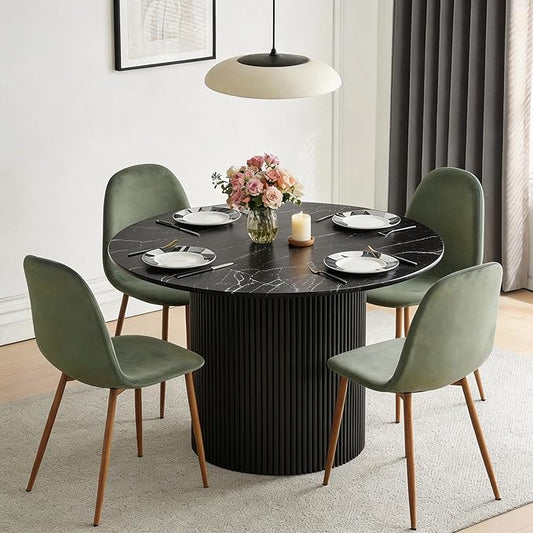 Dining Table Set for 4, Mid Century Modern 47 Inch Black Marble-Look Wooden by somedream