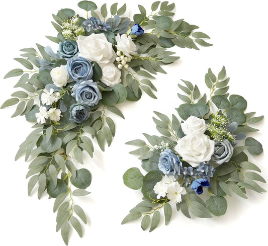 Wedding Sign Faux Flower Swag (Pack of 2) for Ceremony Party Reception Entrance Floral Decor Wall Easel Stand for Wedding Poster Welcome Sign(Blue)