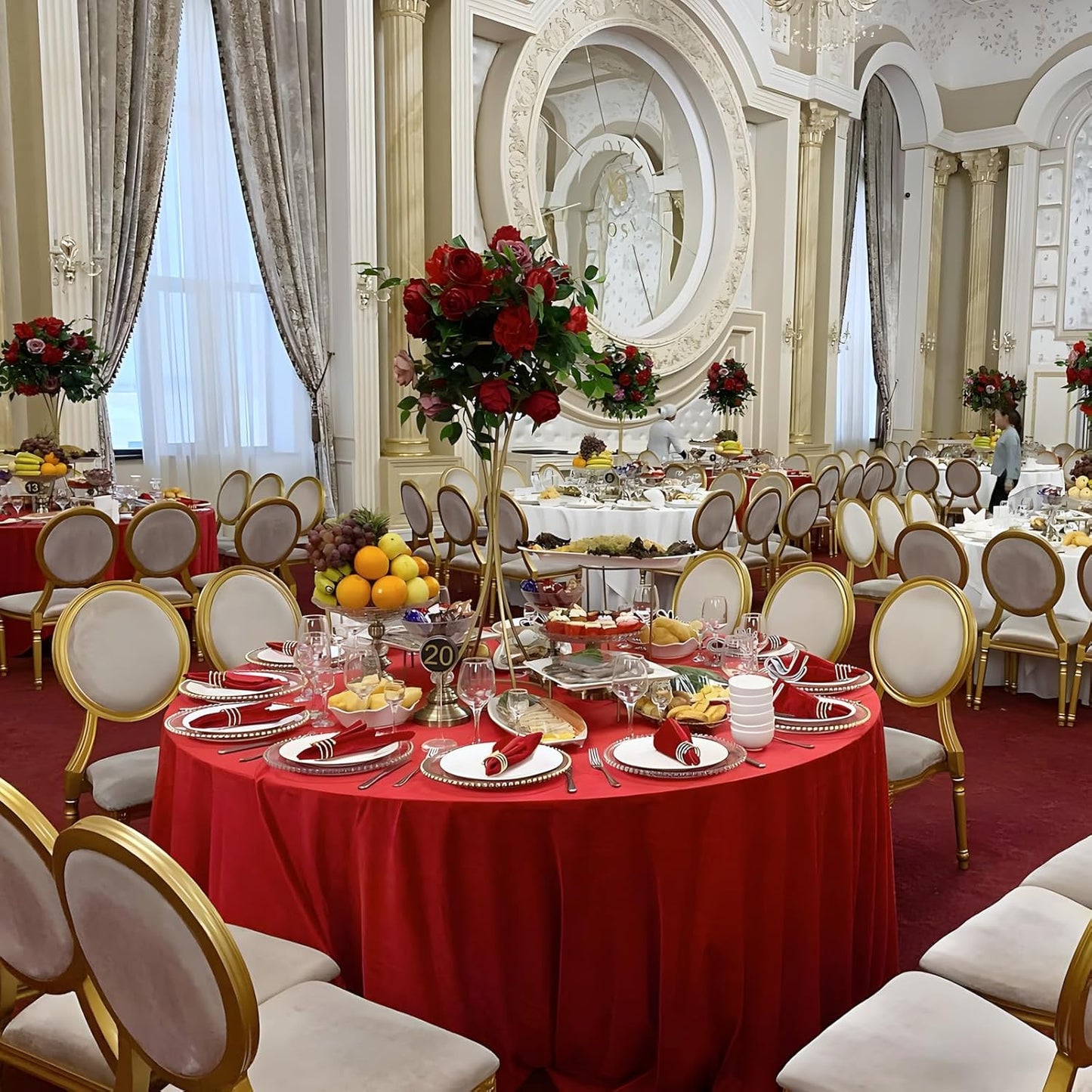 8 Pack Red Round Tablecloth 90 Inch Red Table Cloth Stain and Wrinkle Resistant Reusable and Washable Polyester Fabric Table Covers for Buffet Wedding Party and Banquet