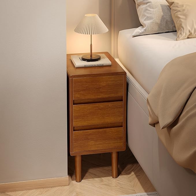 Nightstand with 3 Drawers Narrow Night Stand Solid Wood Bedside Table Mid - Image 7