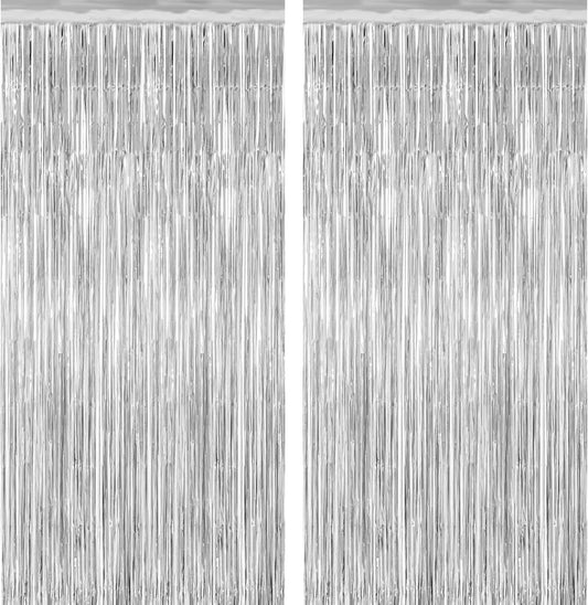 2 Pack Silver Streamers Party Decorations Silver Tinsel Backdrop Supplies Foil Curtain Backdrop for Baby Shower Birthday Bachelorette Wedding Engagement Holiday Celebration Party Decorations