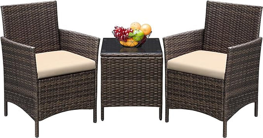 Greesum 3 Pieces Patio Furniture Sets Outdoor PE Rattan Wicker Chairs by BuynowfromGreesum