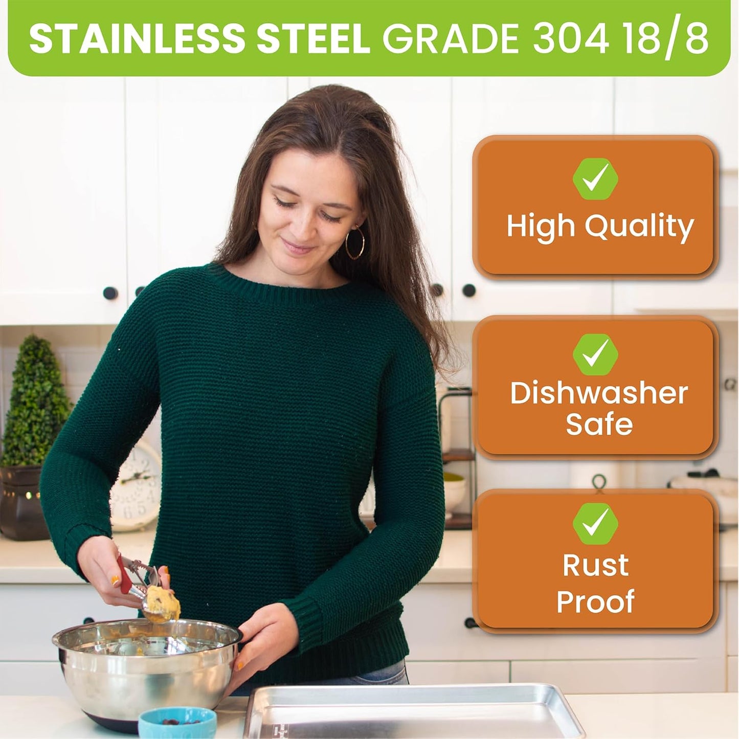 Spring Chef Red Large Stainless Steel Cookie Scoop for Baking - Multifunctional #20 Melon Baller with Trigger Release, 2.93 Tbsp Food Scooper for Ice Cream - Dishwasher Safe Cookie Dough Scoop