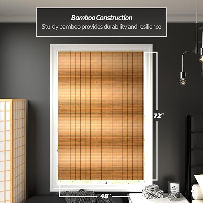 Red Lantern Burnt Bamboo Cordless Window Shade - Image 2