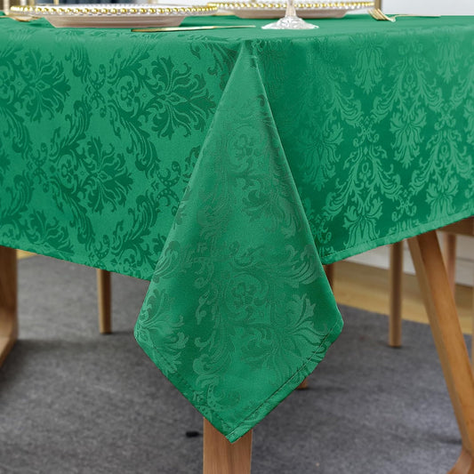 SASTYBALE Rectangle Jacquard Tablecloth, Damask Table Cloth SpillProof Wrinkle Resistant Tablecloths, Soft Polyester Oblong Table Cover for Kitchen, Dinner, Parties (Dark Green, 52X70)