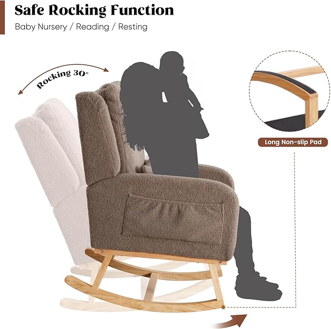 HCHAIRH Rocking Chair Nursery, Teddy Nursing Rocking Chairs, Upholstered - Image 3