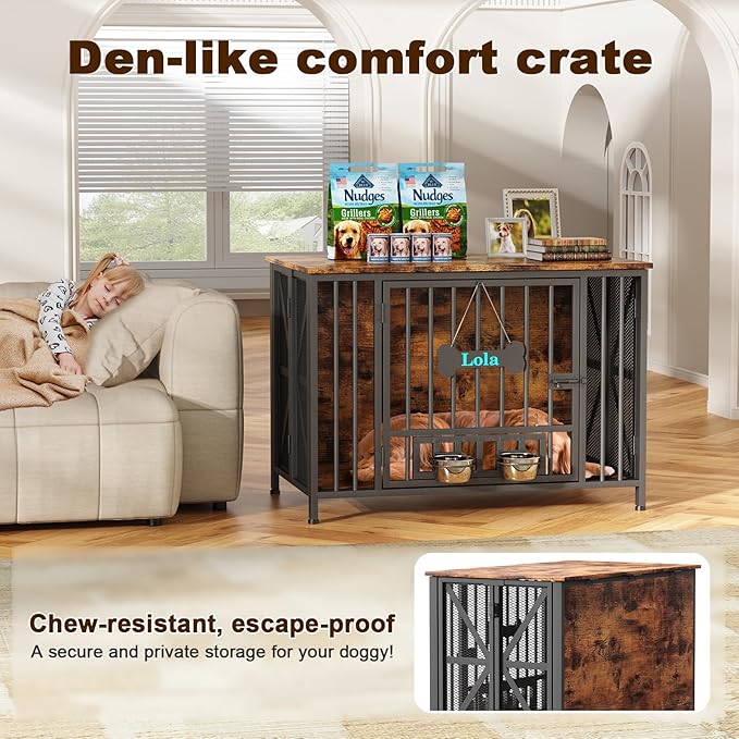 Easycom Foldable Large Dog Crate Furniture, 41.3" Assembly-Free Dog Crates - Image 3