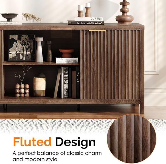 VINGLI 57.8" Fluted TV Stand for TVs up to 70 Inch, Mid-Century Modern - Image 2