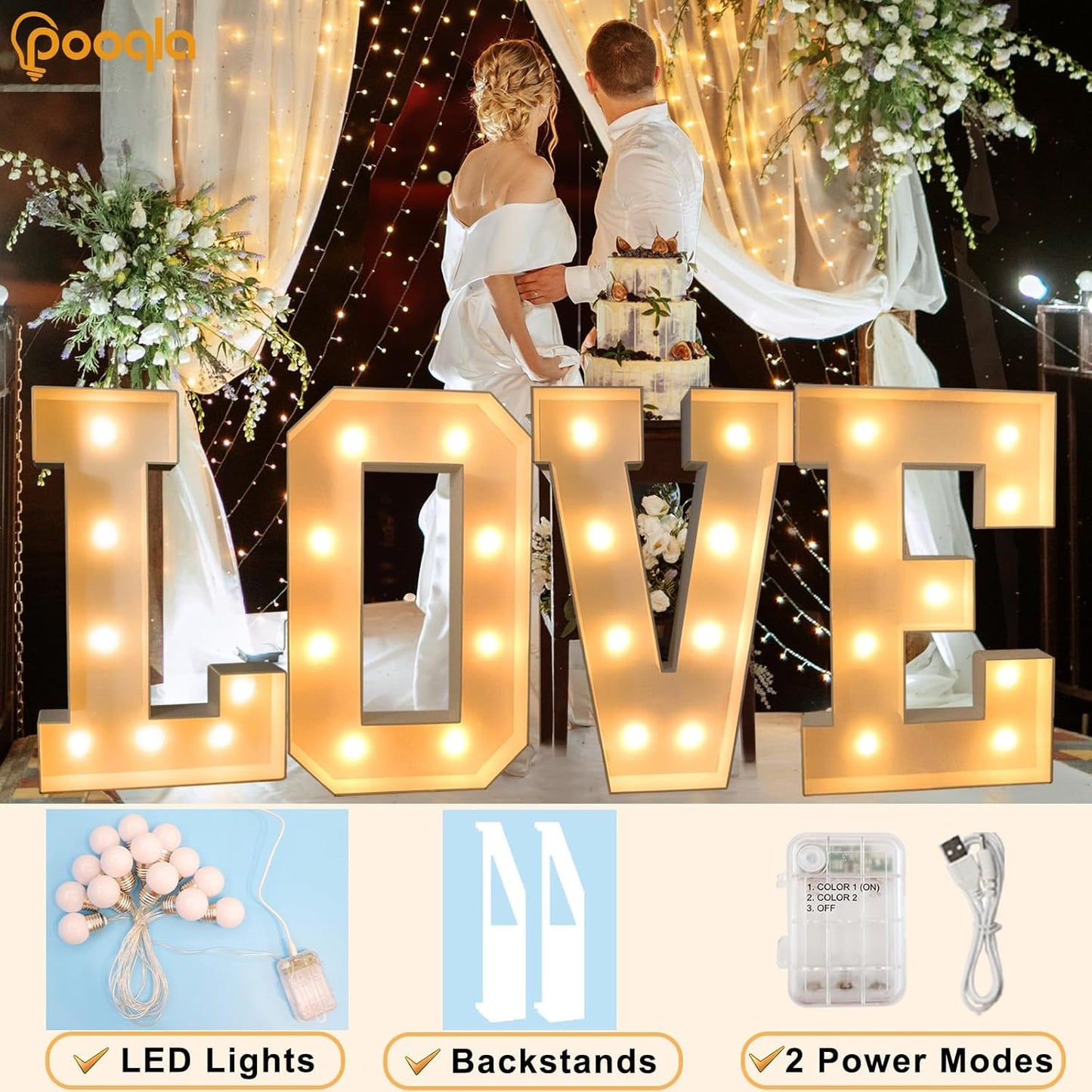 Pooqla 3FT Light Up Marquee Letters, Cool White and Warm White LED Large Lighted Marquee Birthday Decor, Giant Mosaic Letters Sign for Graduation Anniversary Wedding Party Decoration, Letter H